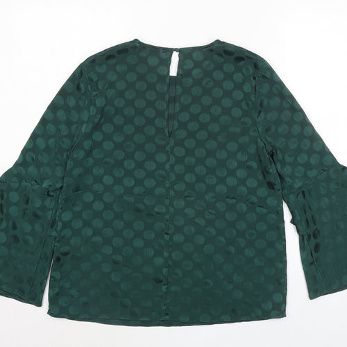 Warehouse Womens Green Polka Dot Polyester Basic Blouse Size 10 Round Neck - Flute Sleeve