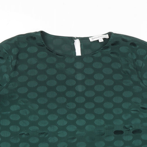 Warehouse Womens Green Polka Dot Polyester Basic Blouse Size 10 Round Neck - Flute Sleeve