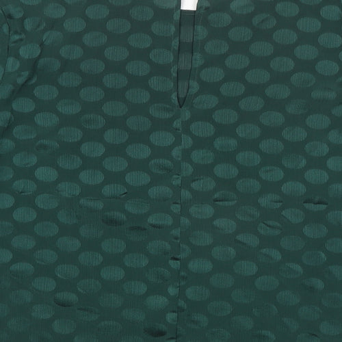 Warehouse Womens Green Polka Dot Polyester Basic Blouse Size 10 Round Neck - Flute Sleeve