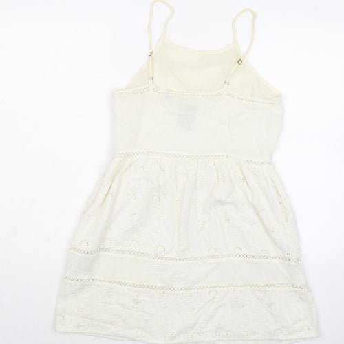 Superdry Womens Ivory Polyester Mini Size 12 Round Neck Zip - Broderie Anglaise Details