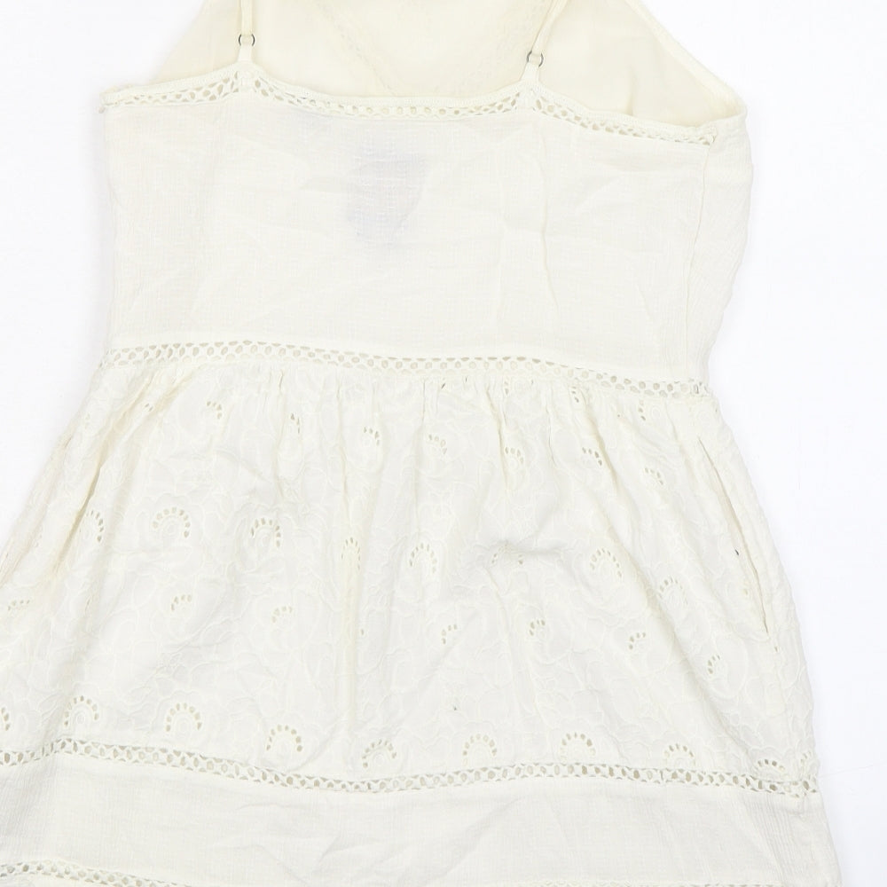 Superdry Womens Ivory Polyester Mini Size 12 Round Neck Zip - Broderie Anglaise Details