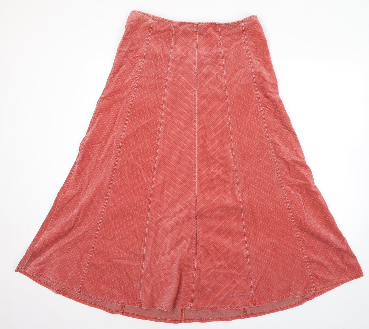 Laura Ashley Womens Orange Striped Cotton Maxi Skirt Size 14 Zip
