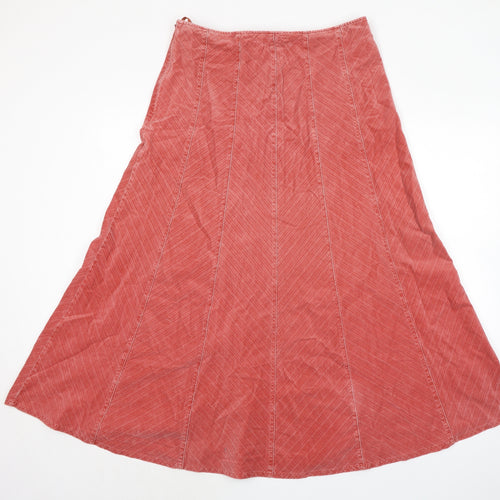 Laura Ashley Womens Orange Striped Cotton Maxi Skirt Size 14 Zip