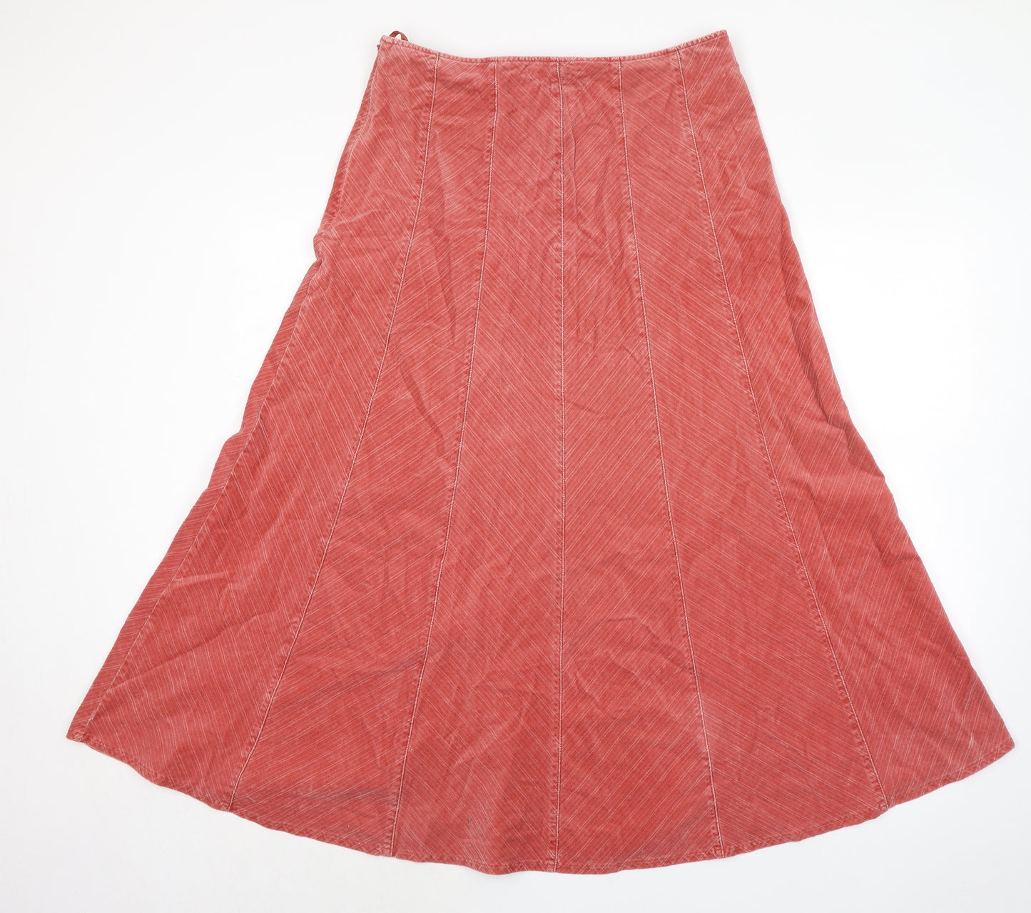 Laura Ashley Womens Orange Striped Cotton Maxi Skirt Size 14 Zip
