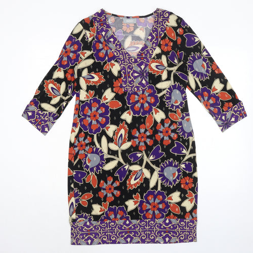 Wallis Womens Black Geometric Polyester Shift Size 10 V-Neck