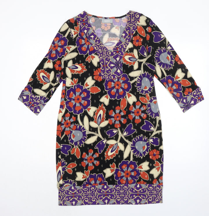 Wallis Womens Black Geometric Polyester Shift Size 10 V-Neck
