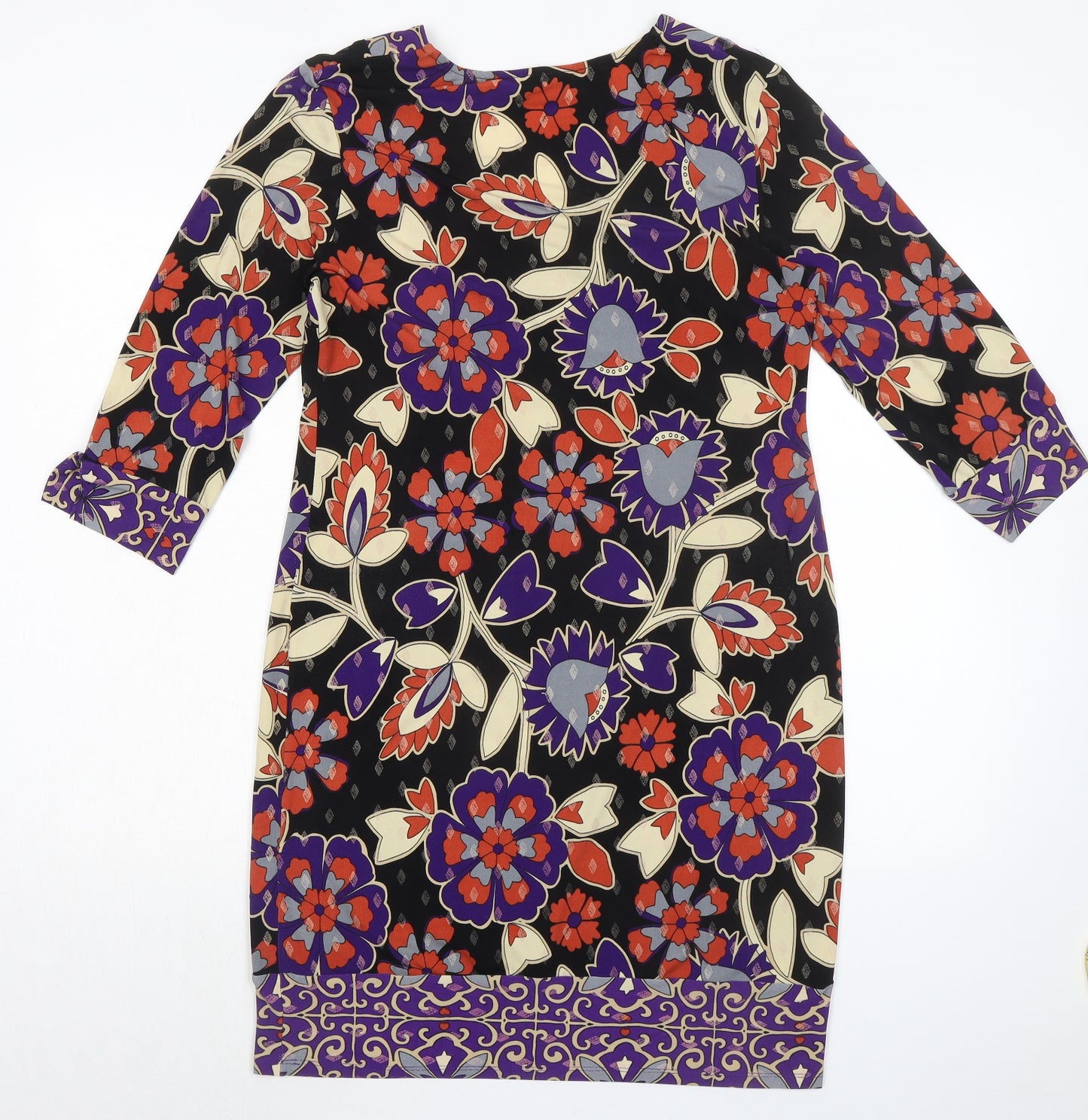 Wallis Womens Black Geometric Polyester Shift Size 10 V-Neck