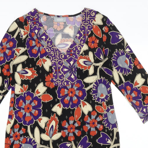 Wallis Womens Black Geometric Polyester Shift Size 10 V-Neck