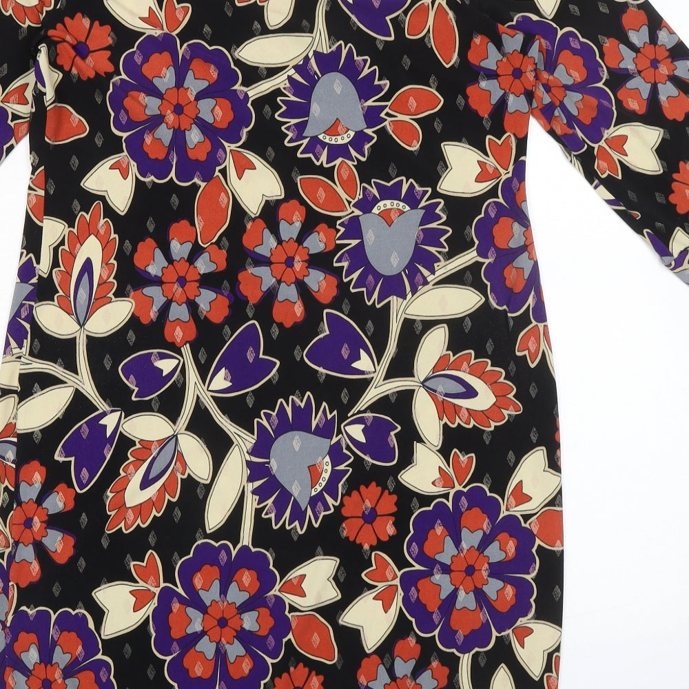 Wallis Womens Black Geometric Polyester Shift Size 10 V-Neck