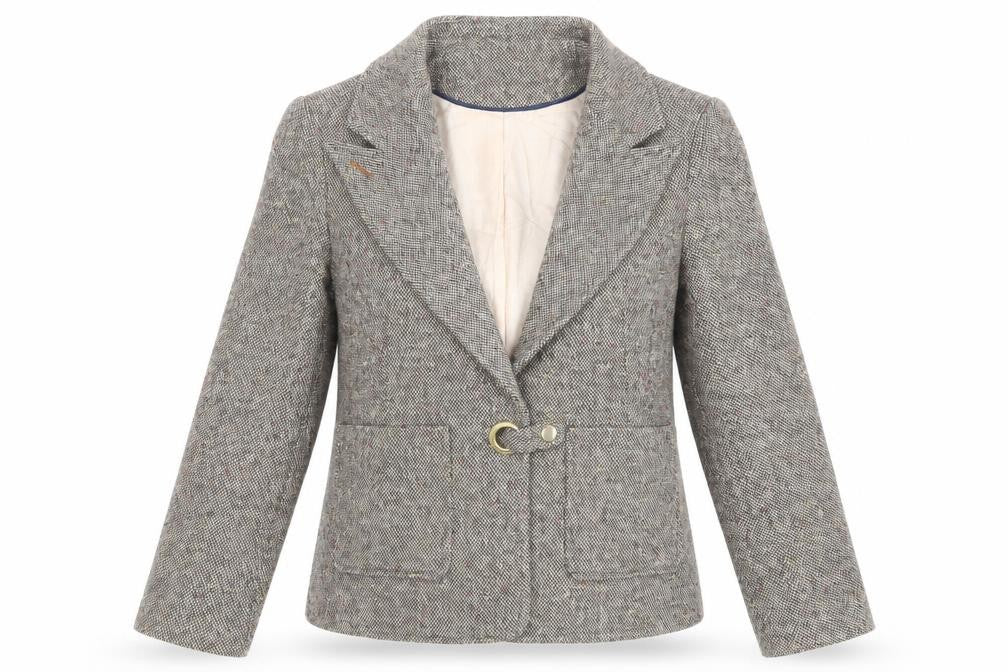 Front view of Topshop women’s multicoloured geometric jacket, size UK 8, snap