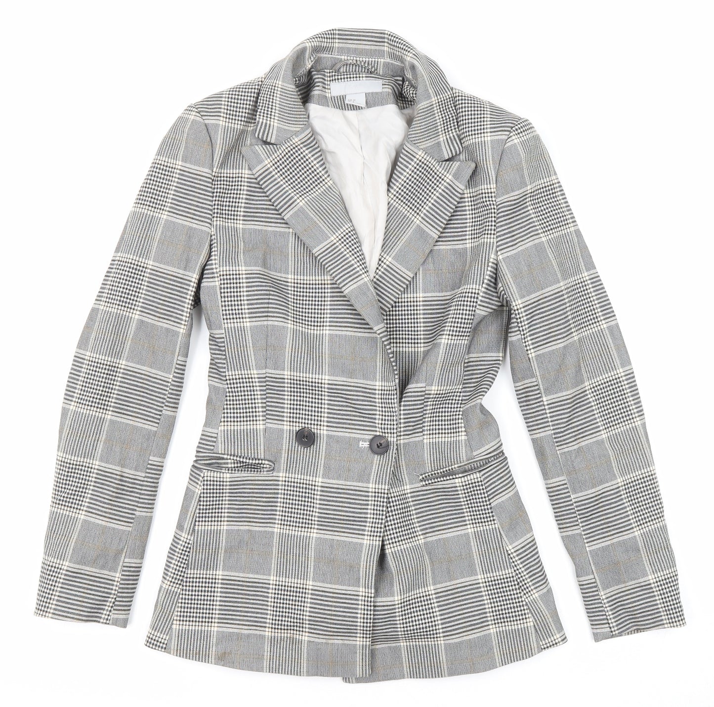 H&M Womens Grey Plaid Jacket Size 4 Button