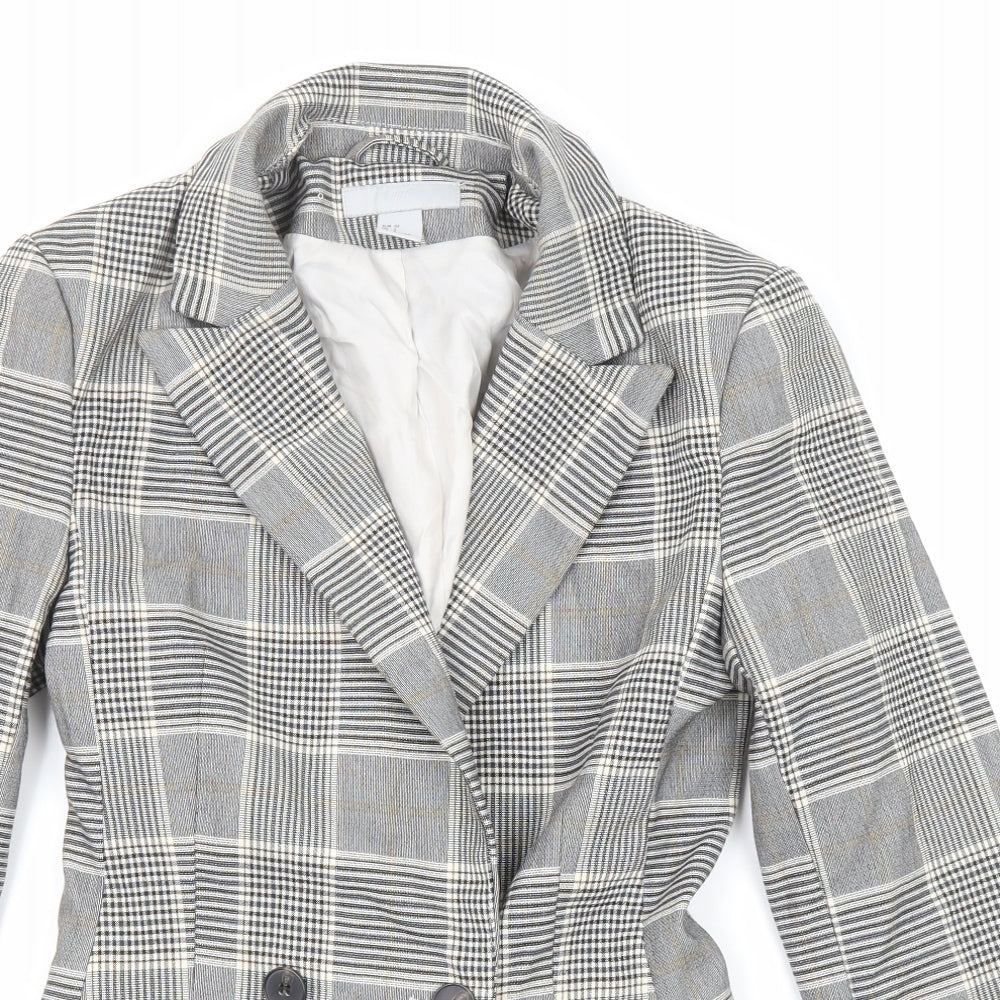 H&M Womens Grey Plaid Jacket Size 4 Button