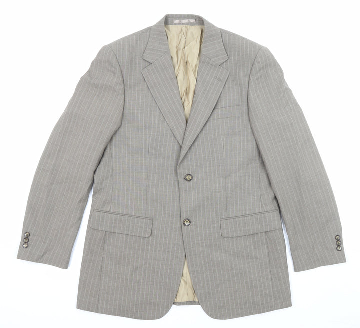 Brook Taverner Mens Beige Striped Polyester Jacket Suit Jacket Size 38 Regular