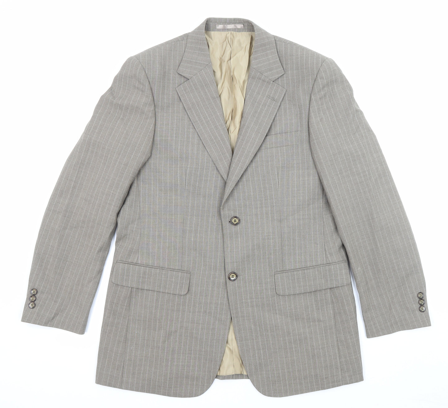 Brook Taverner Mens Beige Striped Polyester Jacket Suit Jacket Size 38 Regular