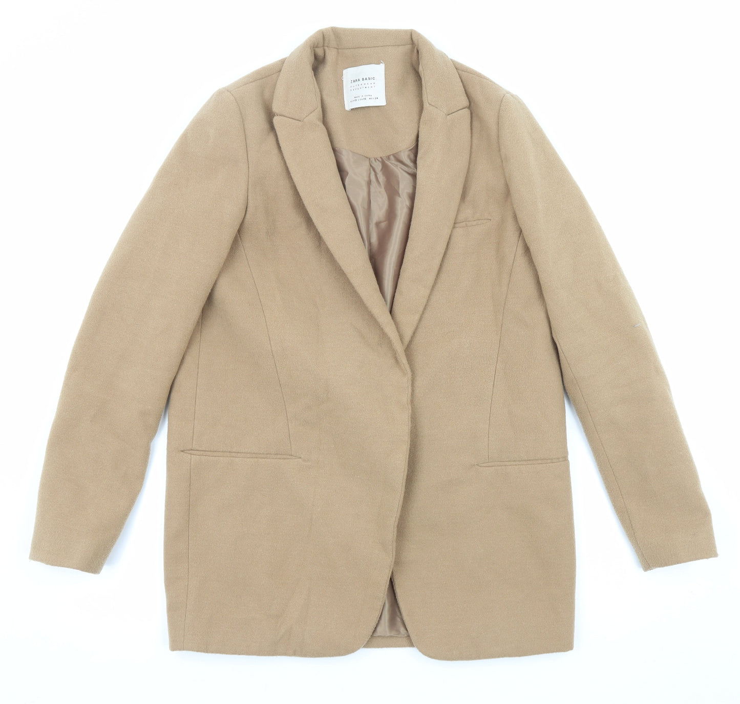 Zara Womens Beige Overcoat Coat Size XS Snap