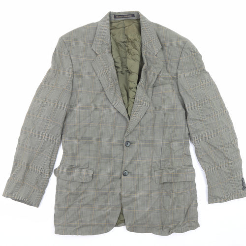 Marks and Spencer Mens Grey Plaid Wool Jacket Suit Jacket Size 40 Regular