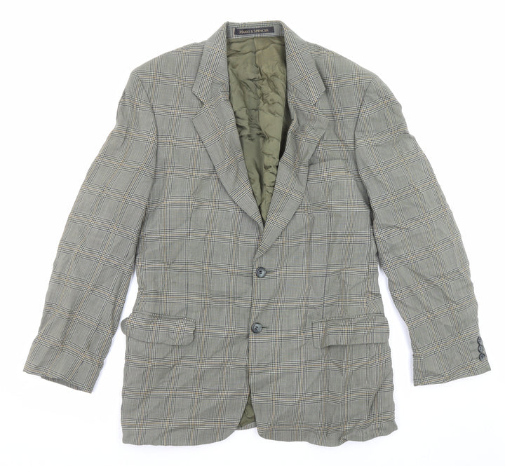 Marks and Spencer Mens Grey Plaid Wool Jacket Suit Jacket Size 40 Regular