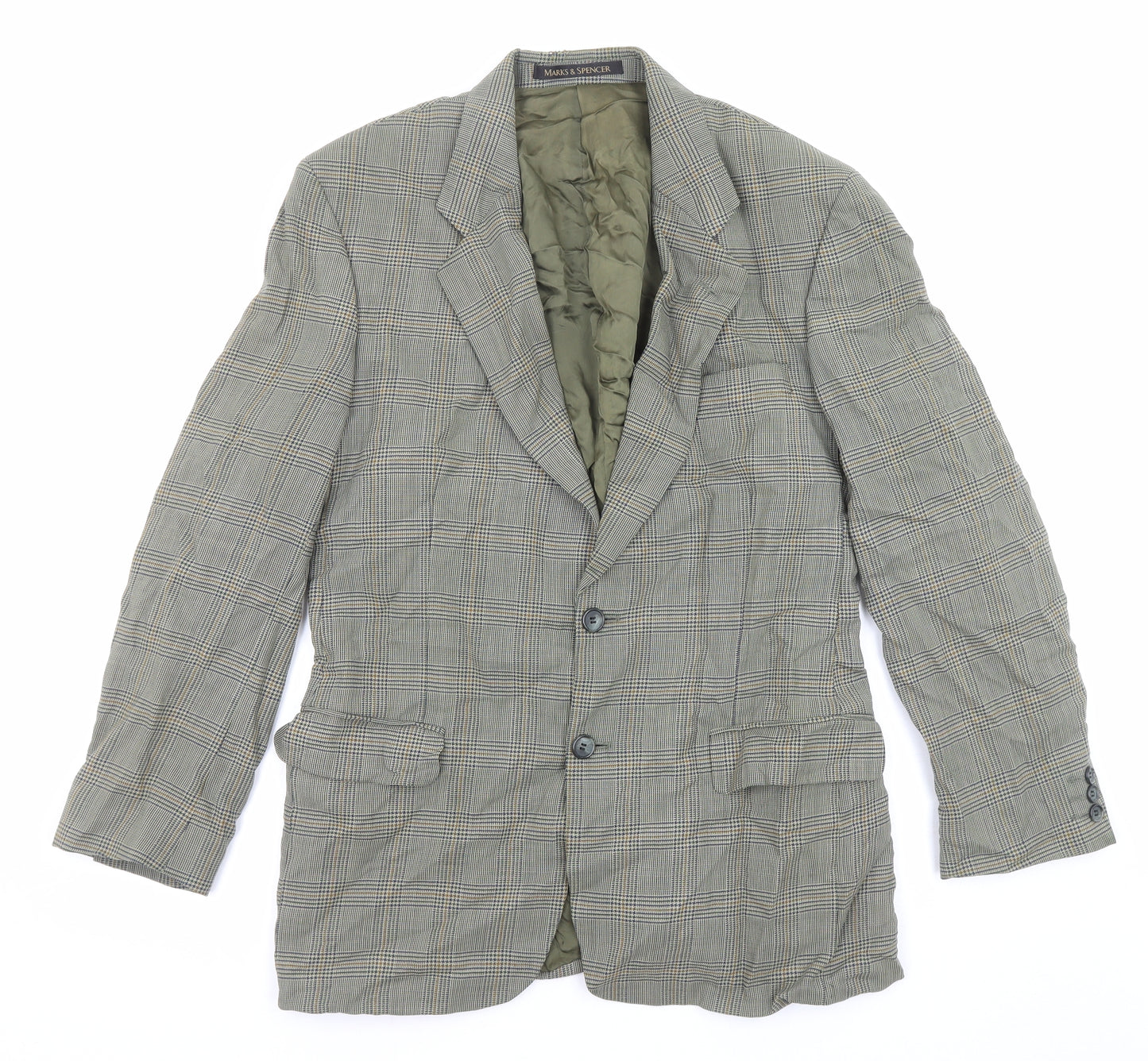 Marks and Spencer Mens Grey Plaid Wool Jacket Suit Jacket Size 40 Regular