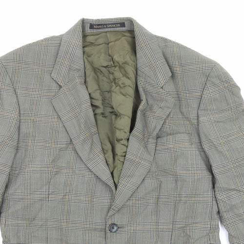 Marks and Spencer Mens Grey Plaid Wool Jacket Suit Jacket Size 40 Regular