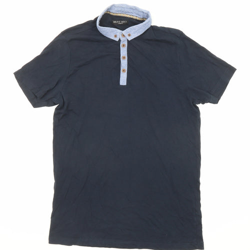 Brave Soul Mens Blue Cotton Polo Size M Collared Button
