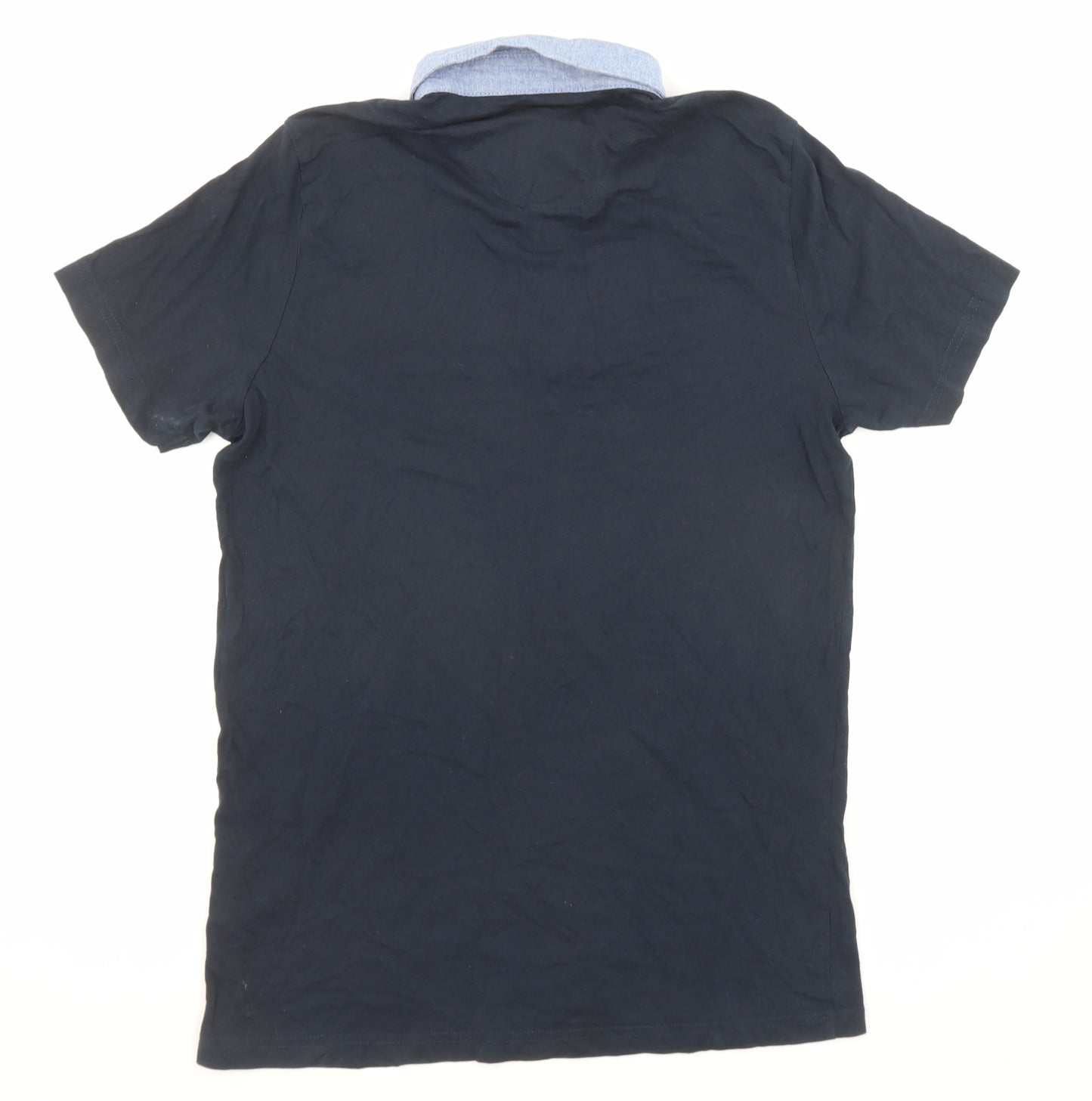 Brave Soul Mens Blue Cotton Polo Size M Collared Button