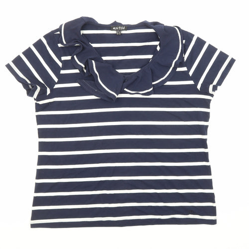 Marbel Womens Blue Striped Cotton Basic T-Shirt Size 16 Collared