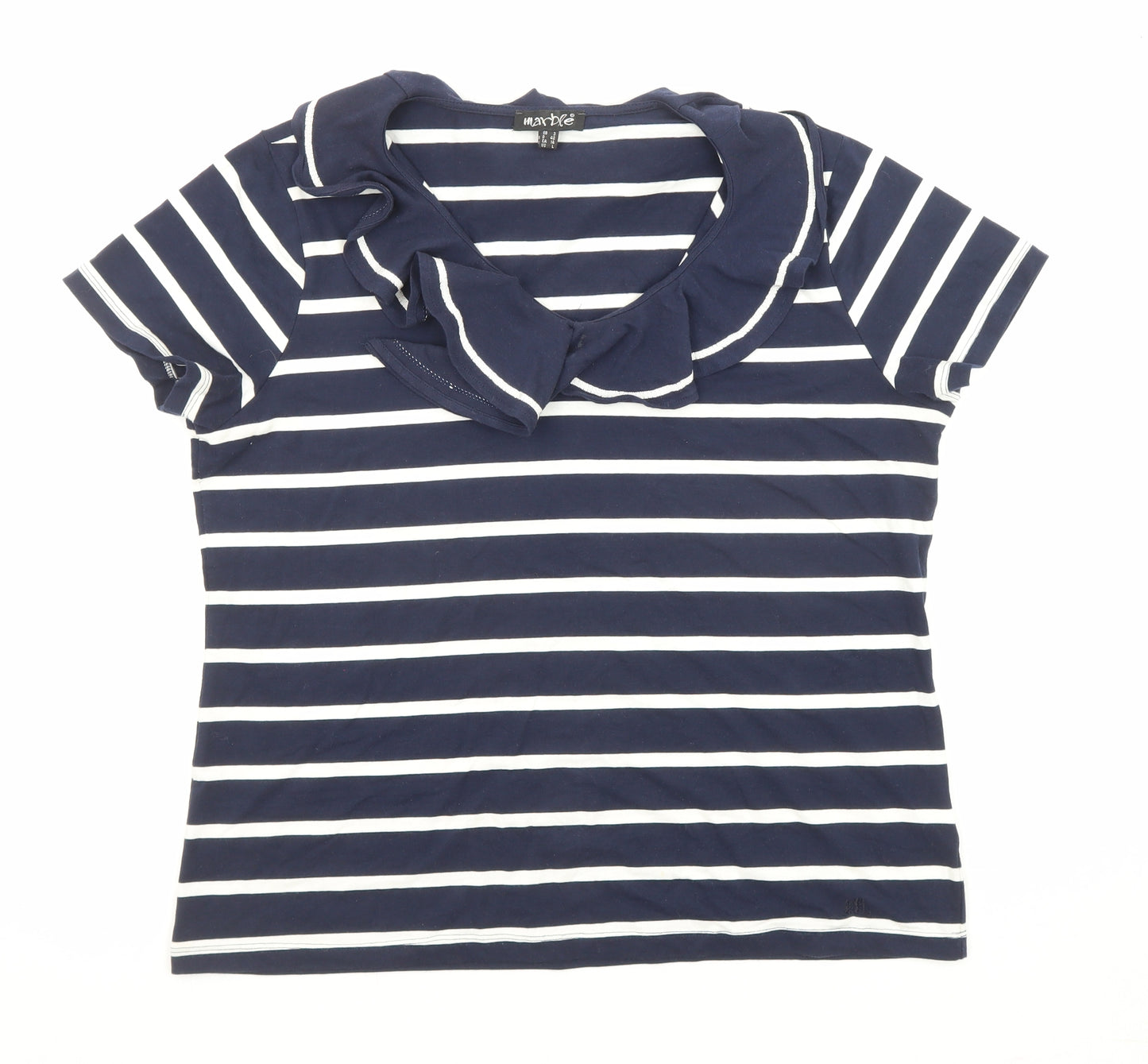 Marbel Womens Blue Striped Cotton Basic T-Shirt Size 16 Collared