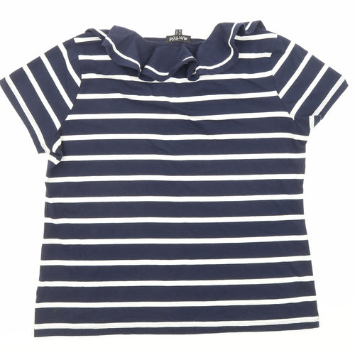 Marbel Womens Blue Striped Cotton Basic T-Shirt Size 16 Collared