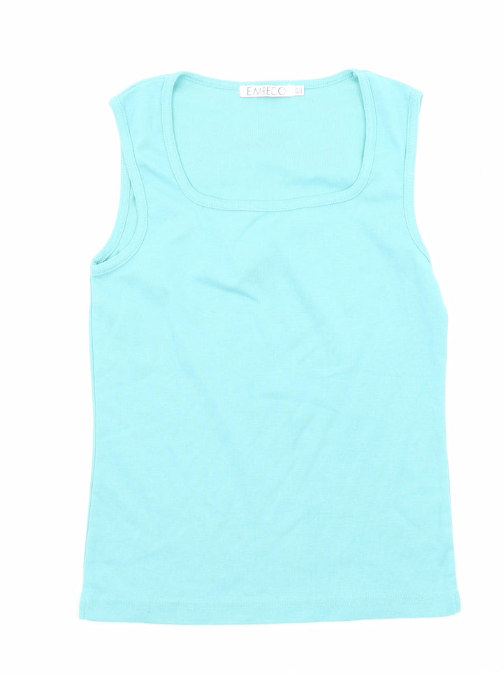 Emreco Womens Blue Cotton Basic Tank Size 12 Scoop Neck