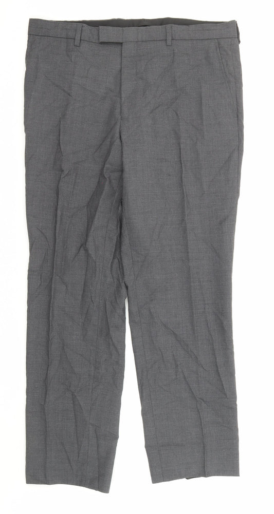 T.M.Lewin Mens Grey Polyester Dress Pants Trousers Size 34 in L29 in Regular Zip