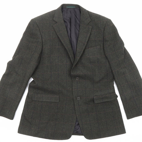 Greenwoods Mens Green Herringbone Polyester Jacket Blazer Size 42 Regular