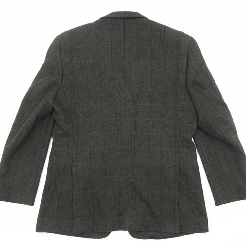Greenwoods Mens Green Herringbone Polyester Jacket Blazer Size 42 Regular