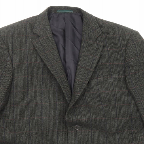 Greenwoods Mens Green Herringbone Polyester Jacket Blazer Size 42 Regular