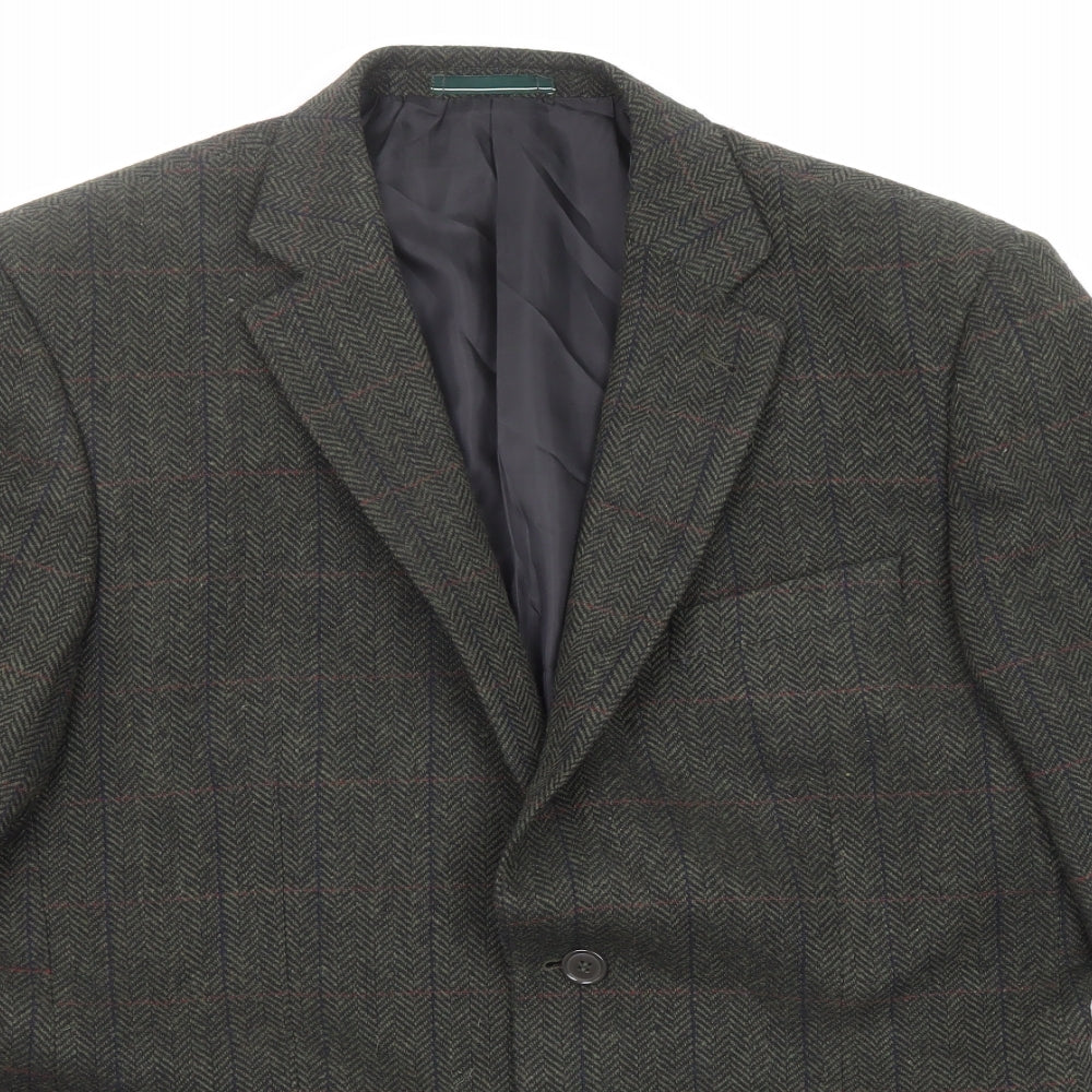 Greenwoods Mens Green Herringbone Polyester Jacket Blazer Size 42 Regular