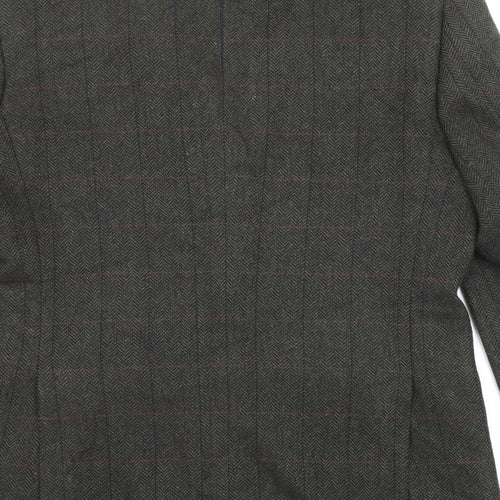 Greenwoods Mens Green Herringbone Polyester Jacket Blazer Size 42 Regular