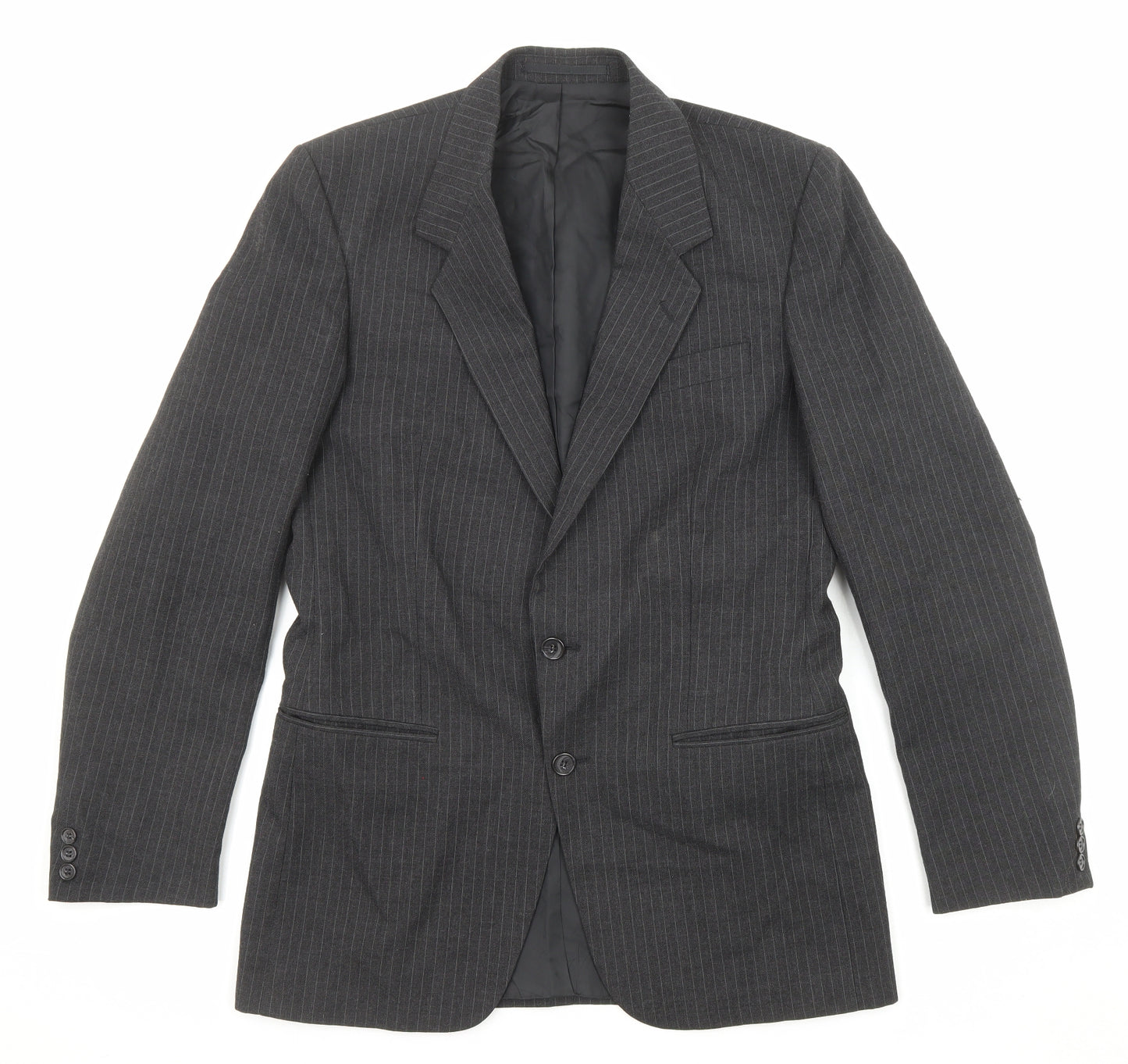 C&A Mens Black Striped Polyester Jacket Suit Jacket Size 40 Regular