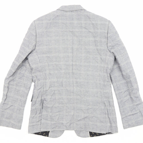 River Island Mens Grey Plaid Polyester Jacket Suit Jacket Size 40 Regular