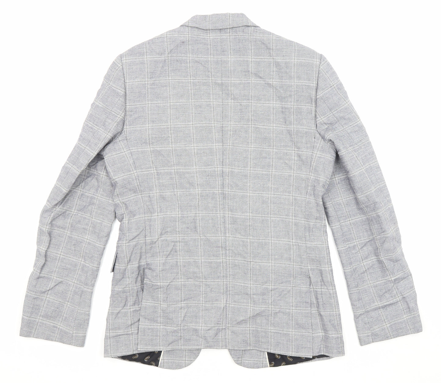 River Island Mens Grey Plaid Polyester Jacket Suit Jacket Size 40 Regular