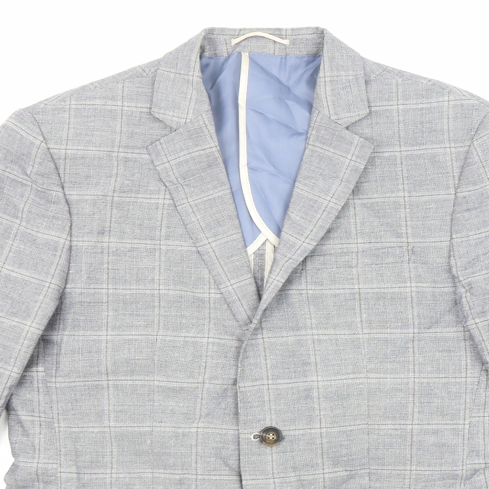 River Island Mens Grey Plaid Polyester Jacket Suit Jacket Size 40 Regular