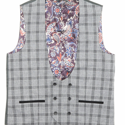 NEXT Mens Grey Plaid Polyester Jacket Suit Waistcoat Size 42 Regular