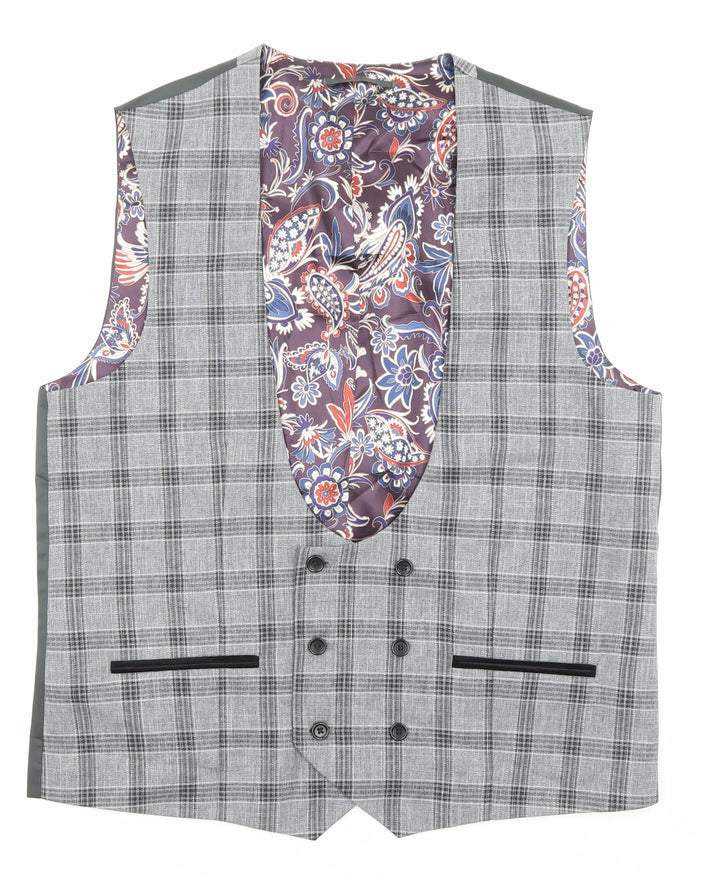 NEXT Mens Grey Plaid Polyester Jacket Suit Waistcoat Size 42 Regular