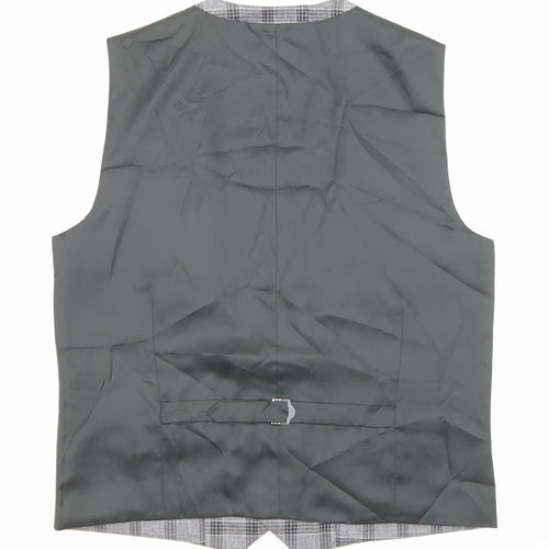 NEXT Mens Grey Plaid Polyester Jacket Suit Waistcoat Size 42 Regular