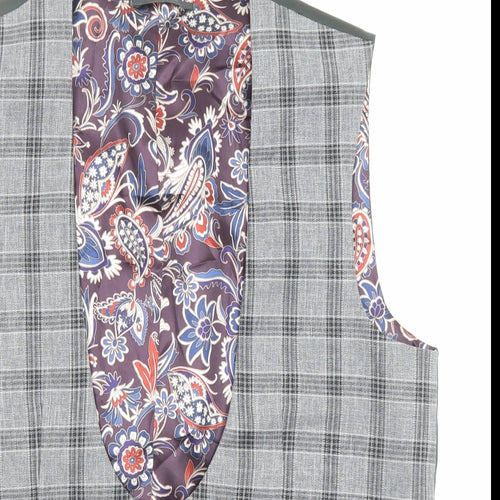 NEXT Mens Grey Plaid Polyester Jacket Suit Waistcoat Size 42 Regular