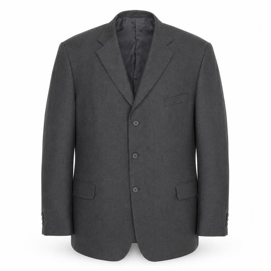 Front view of Marks & Spencer men’s grey polyester jacket suit jacket, size 48, regular