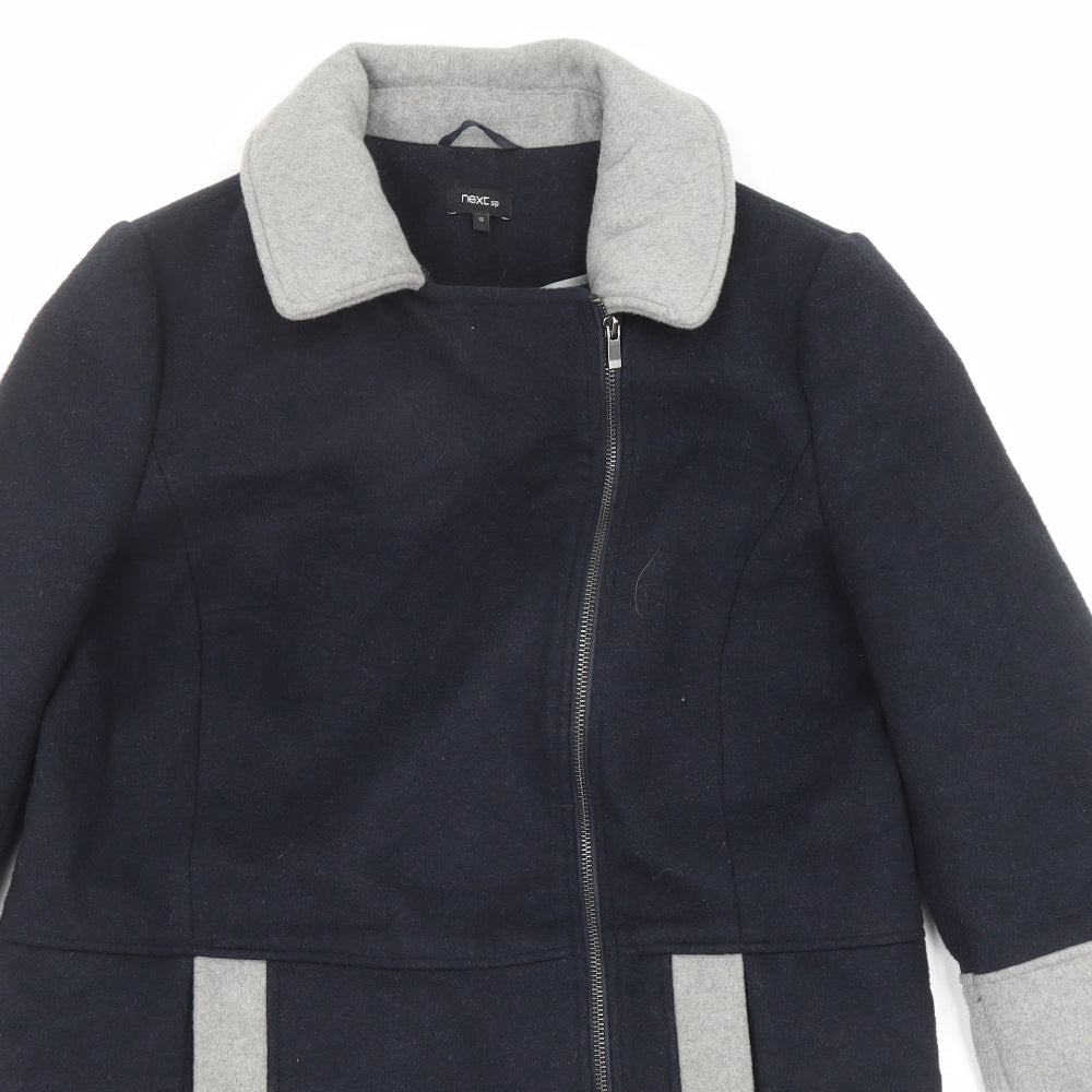 NEXT Womens Blue Overcoat Coat Size 12 Zip