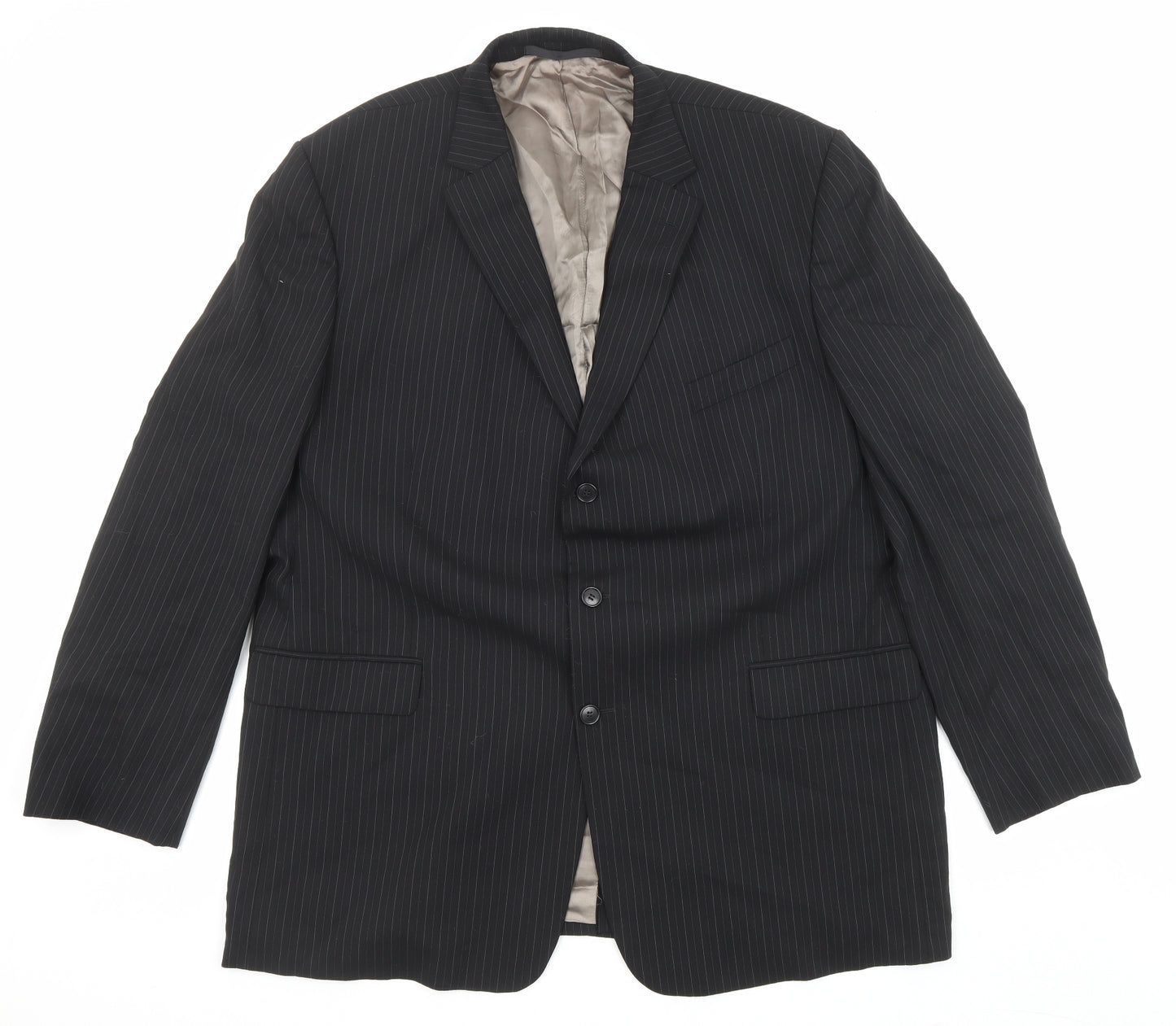 Marks and Spencer Mens Black Striped Wool Jacket Suit Jacket Size 48 Regular