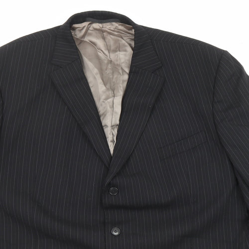 Marks and Spencer Mens Black Striped Wool Jacket Suit Jacket Size 48 Regular