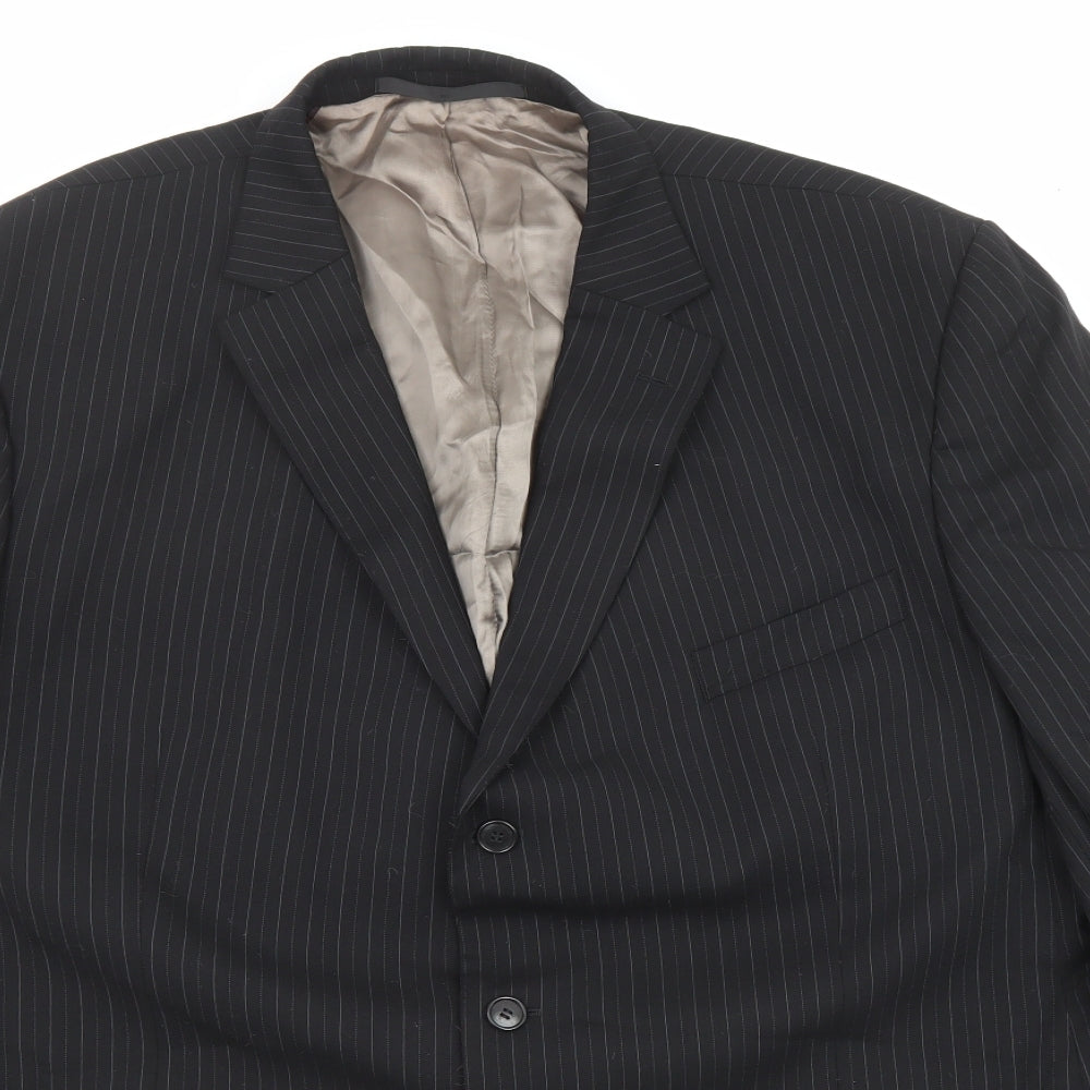 Marks and Spencer Mens Black Striped Wool Jacket Suit Jacket Size 48 Regular