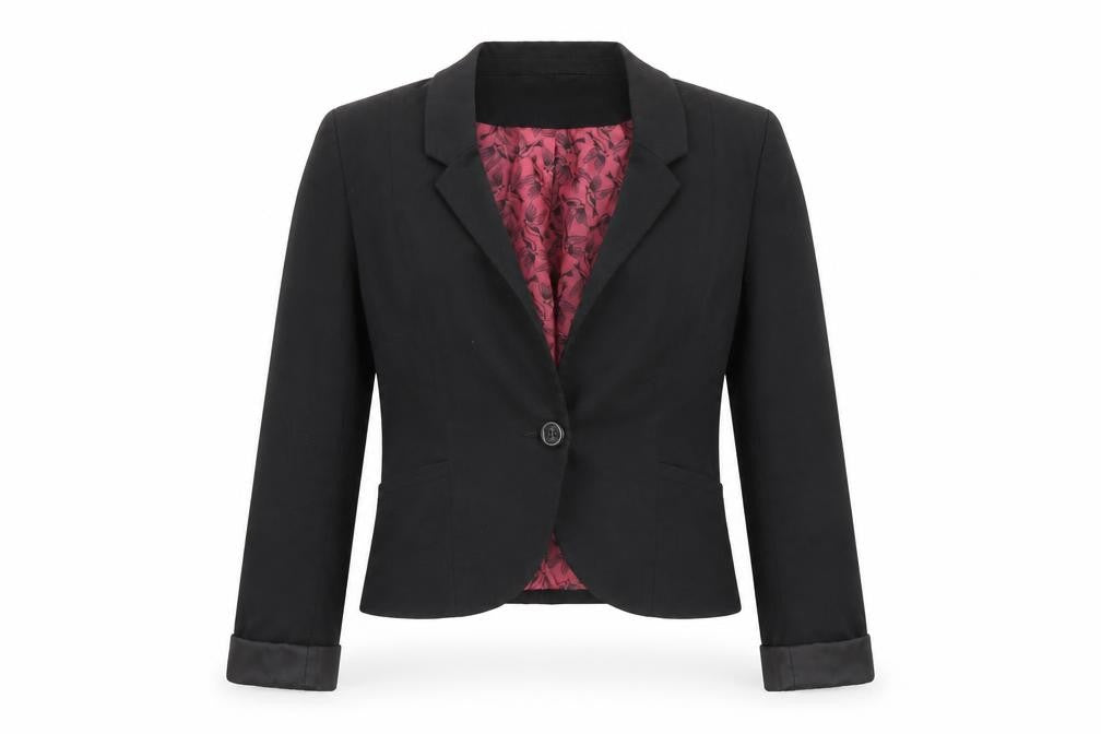 Front view of Divided by H&M women’s black jacket blazer, size UK 10, button