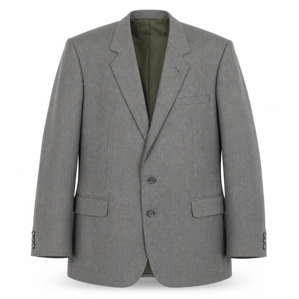 Front view of Grendale men’s grey striped wool jacket suit jacket, size 44, regular